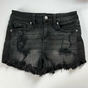 Eunina Lulu Super High Rise Cut Off Black Distressed Denim Jean Shorts Size XS